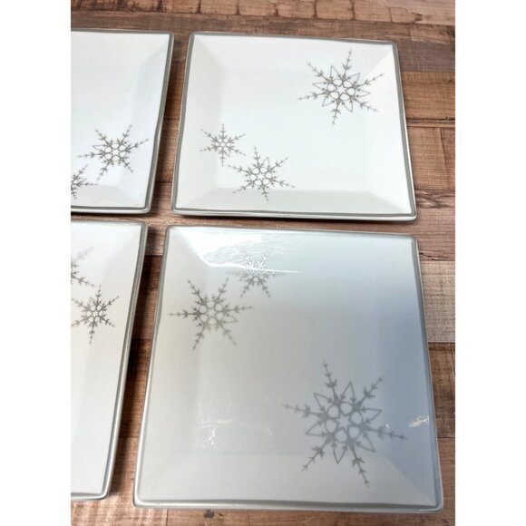 Holiday Snowflake Square Porcelain Plates Set Of 4 - Picture 3 of 5